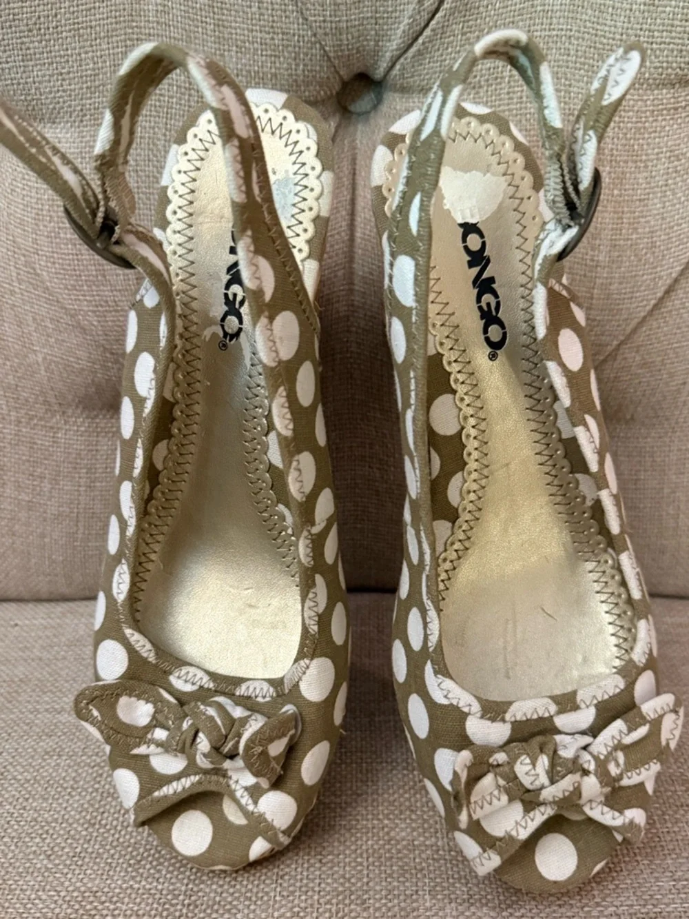 Retro Polka Dot Wedge Espadrilles in Olive and Cream pin up sexy